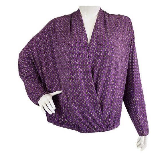 MICHAEL Michael Kors Purple Chain Link Faux Wrap Long Sleeve Blouse Size XL - Picture 1 of 5